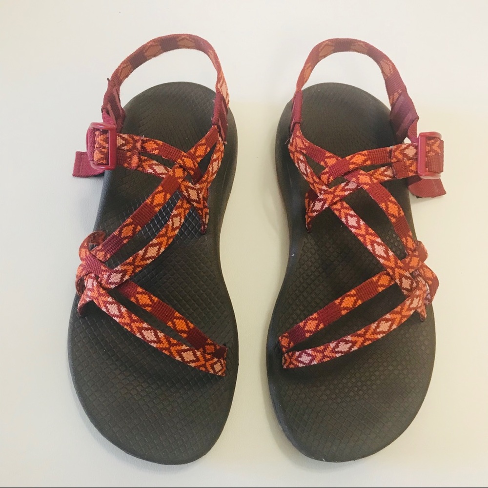 Chaco Red Southwest Canvas Straps Sandals 10